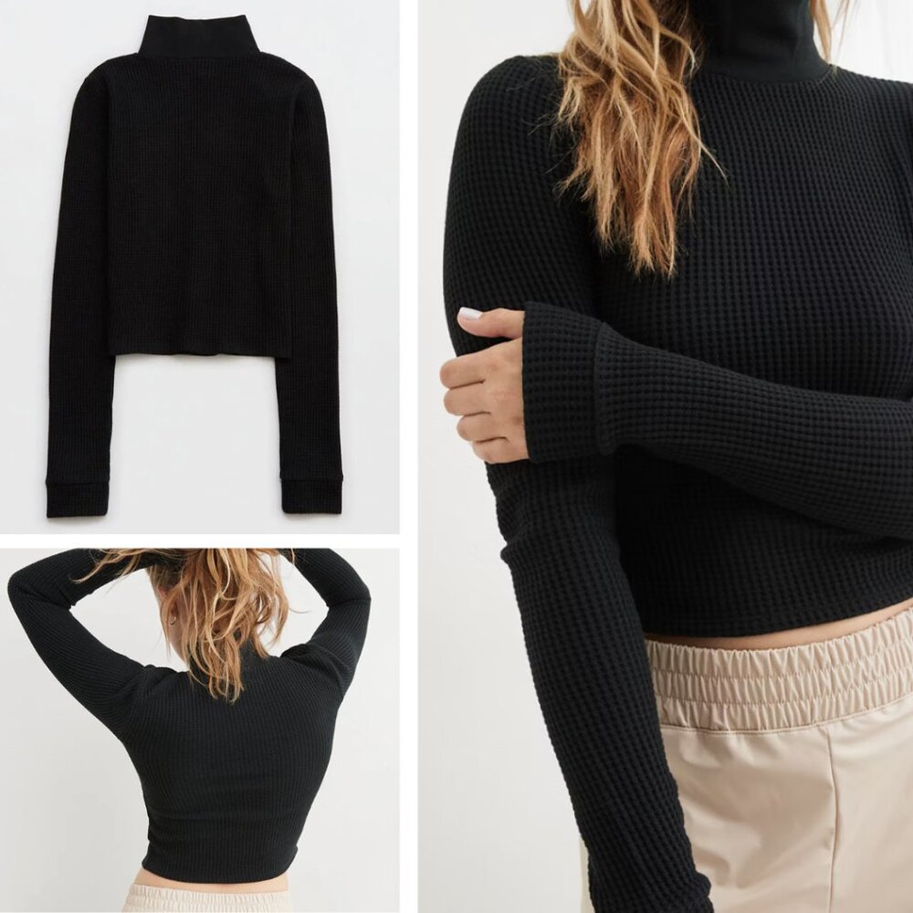 Aerie Blizzard Waffle Mock Neck Top